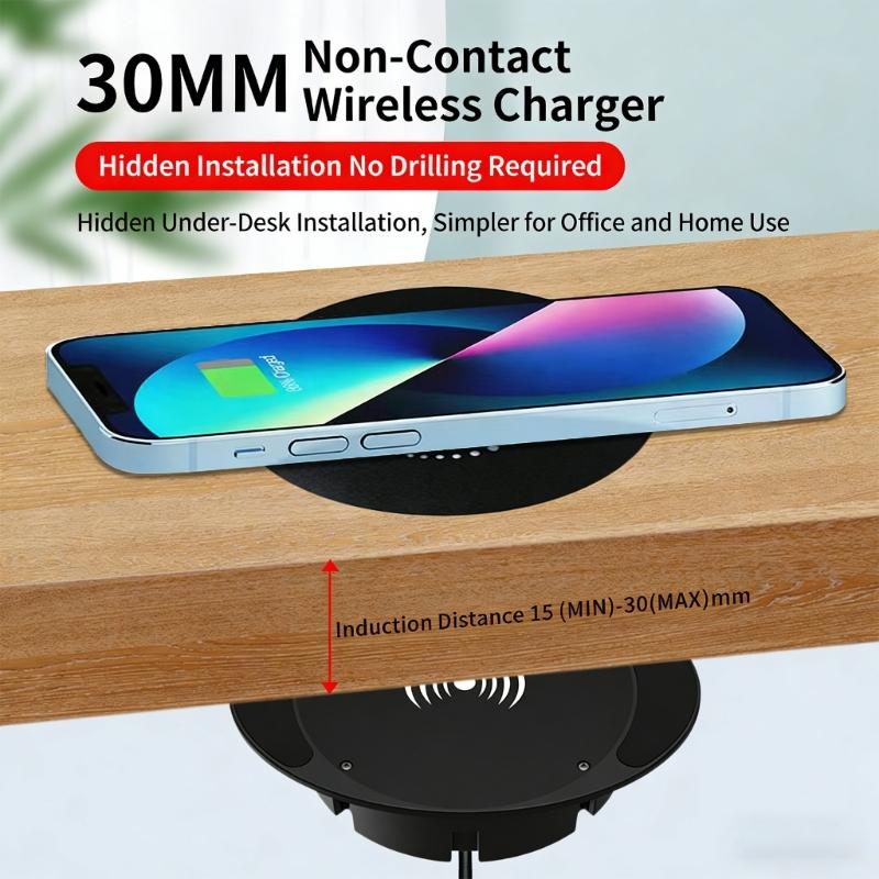 Universal Hide Wireless Phone Chargers 10W Quick Charge Under Desk Install For Multiple Surfaces Keep Workspaces Clean