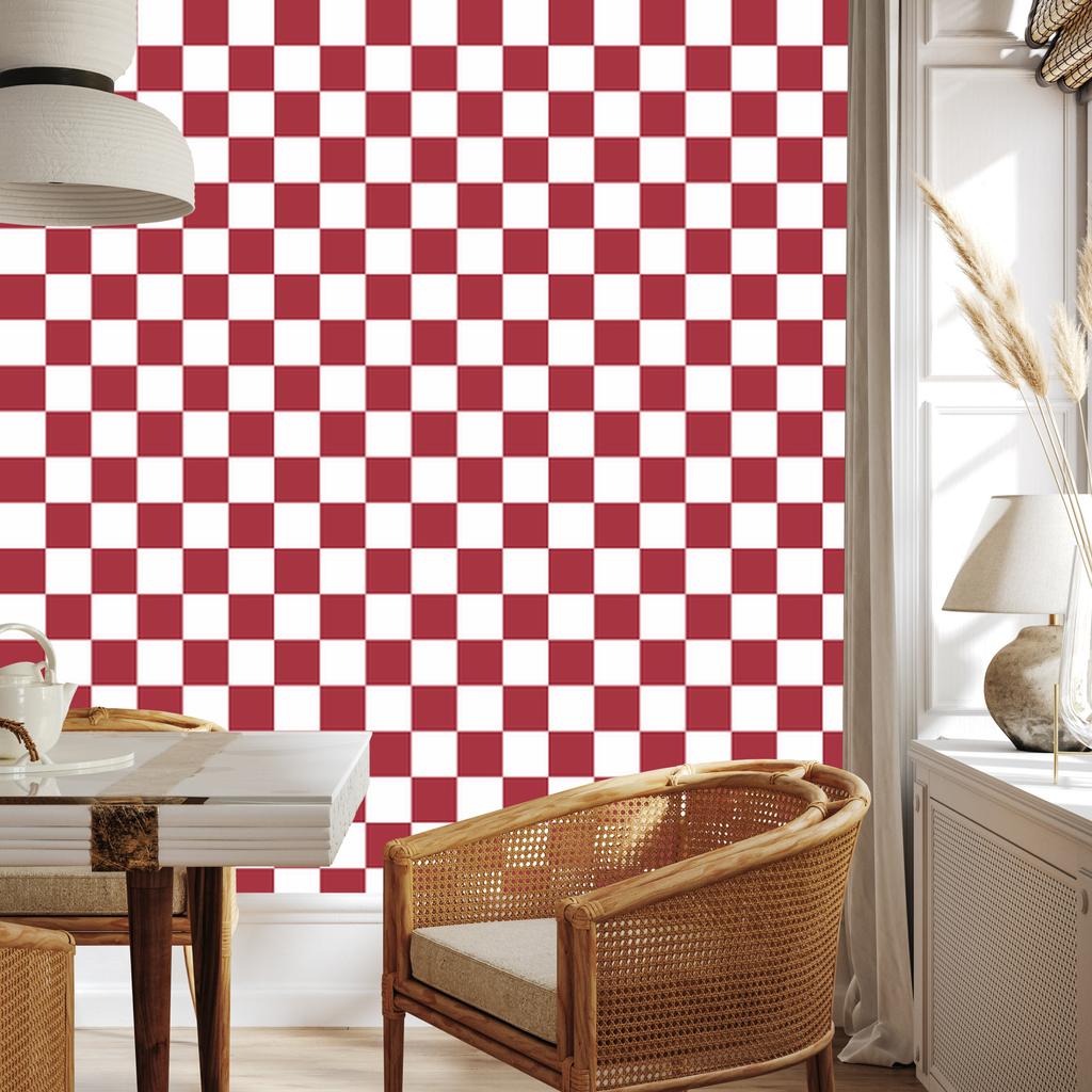 Red Checkerboard Wallpaper for Living Room and Bedroom 50x1000