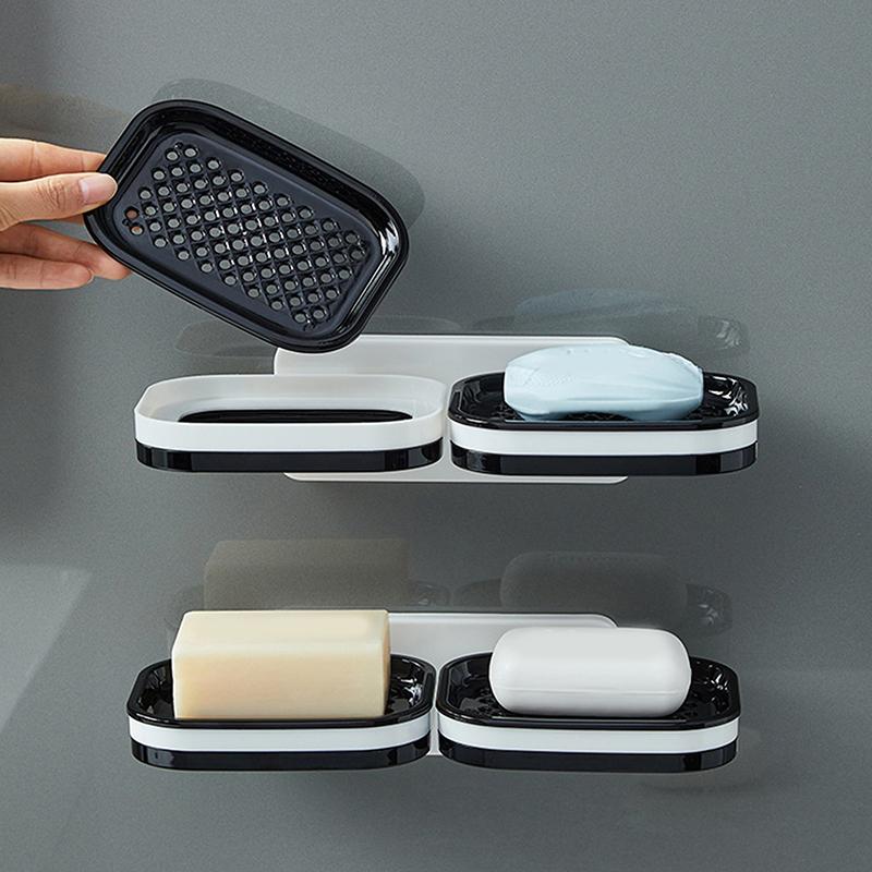 No Need For Perforated Wall Mounted Double Layer StorageDouble Layer DrainageHousehold Bathroom Storage Rack Soap Rack