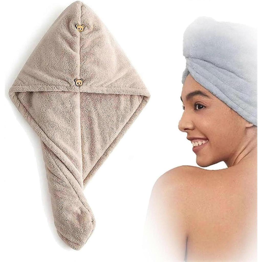 Dry Hair Towel Cap, Microfiber Curly Hair Towel, Super Absorbent Quick Drying Hair Towel, Anti-Frizz Headband with Buttons (Apricot)