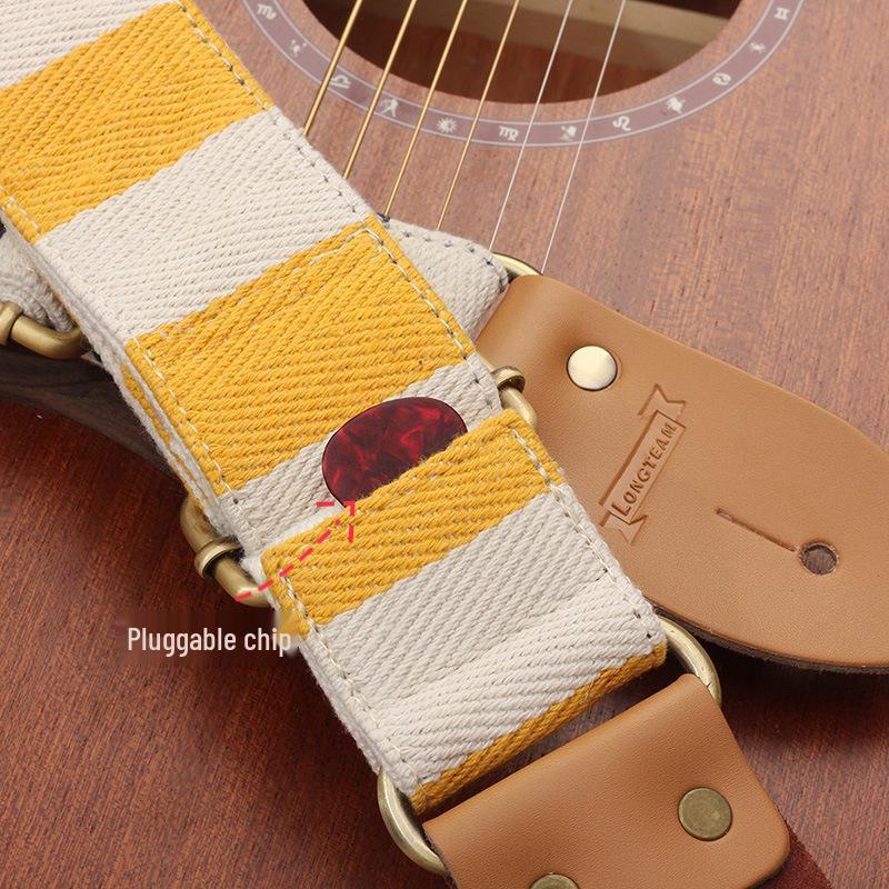 Langting Plaid Wooden Guitar Strap for Acoustic, Electric, and Bass Guitars
