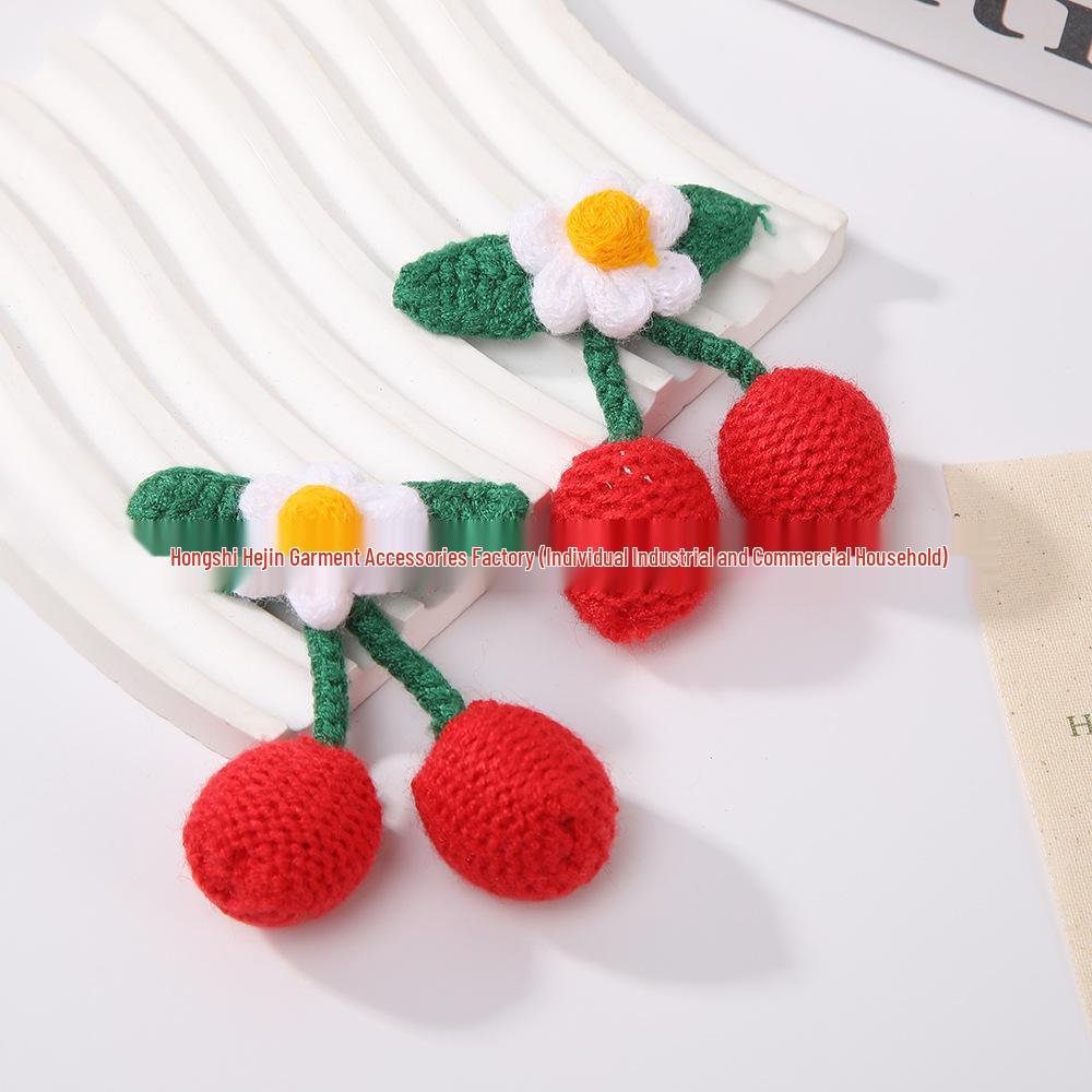 Hand-Knitted 3D Cherry Blossom and Fruit Wool Embellishments