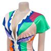 Women's European and American V-Neck Printed Slit Pleated Long Dress X6660