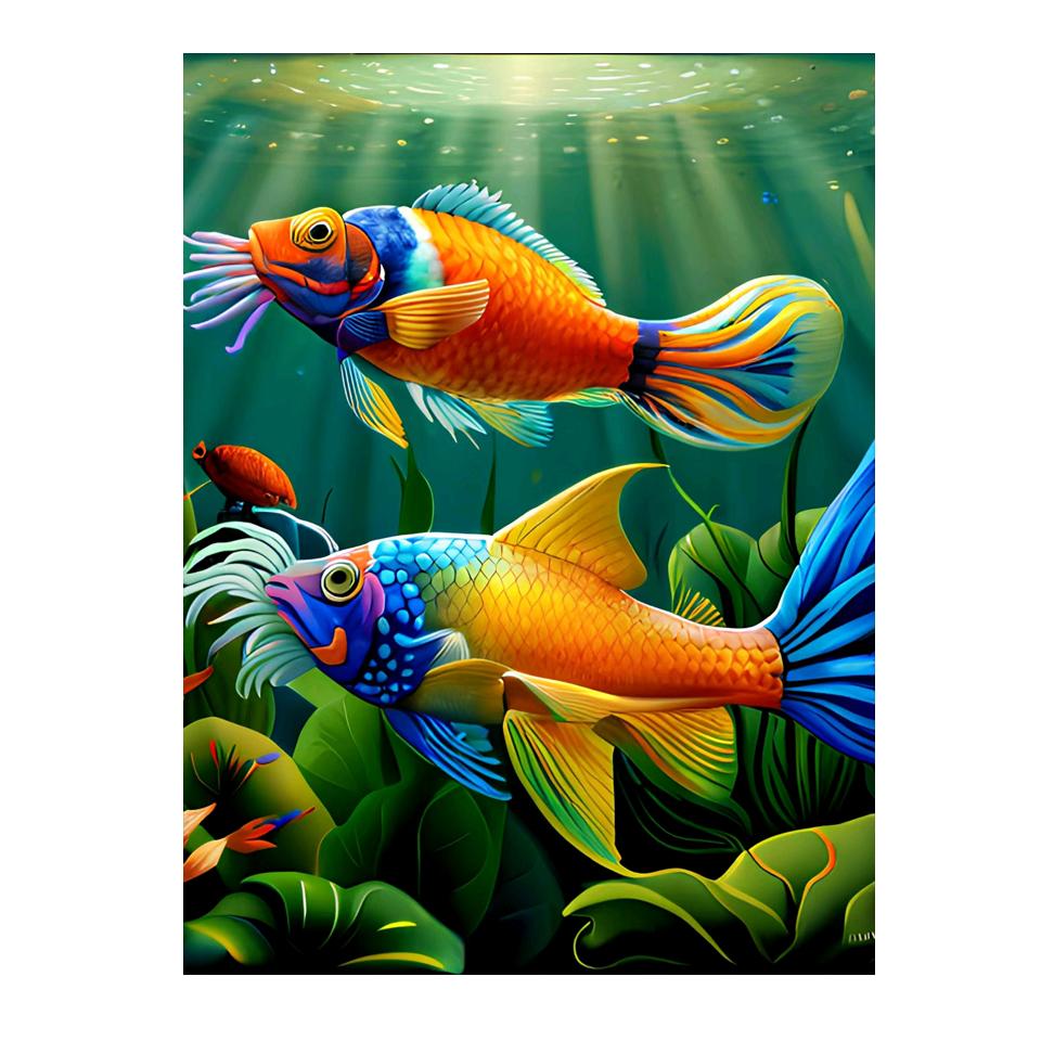 5D Pond Fish DIY Diamond Painted Fish Mosaic Art Diamond Embroidery Kit Handmade Inlaid Home Decoratio