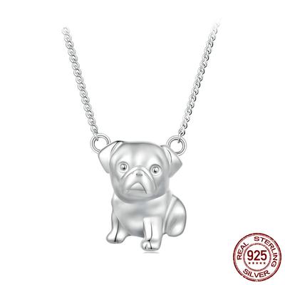 Colar com pingente de pug fofo de prata esterlina S925, corrente de pescoço de cachorro para mulheres, meninas, presente de aniversário, design original, joias finas