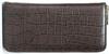 Brown crocodile-embossed wallet for men and women, made from a single piece of genuine alligator leather. Features include a round zipper closure,
