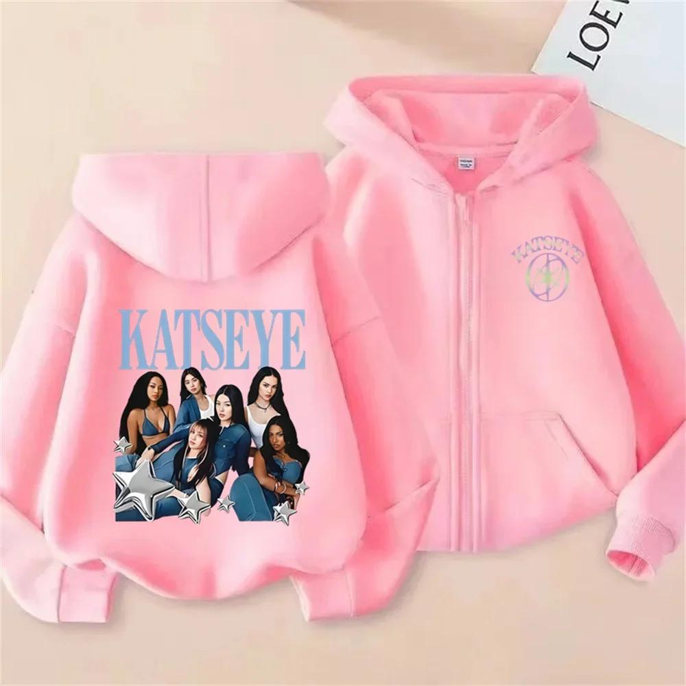 Kids Zip Up Sweatshirts Kpop Katseye Print Hoodie Children Clothes Kids Casual Tops Girl Boy Sweatshirt Zipper Hoody Streetwear