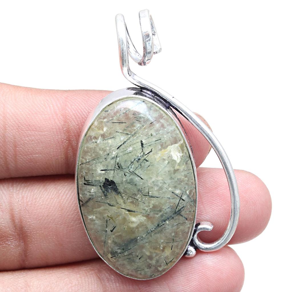 Prehnite Cabochon Gemstone Handmade Women's Unisex Silver Jewelry Pendant 2