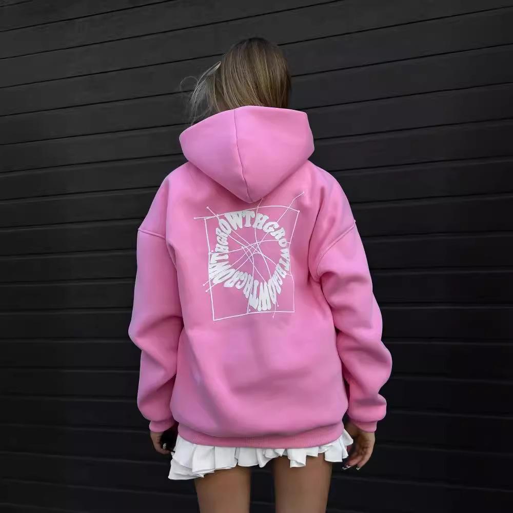 European & American Women's Winter Hoodie with Letter Print & Foam Bag Patch