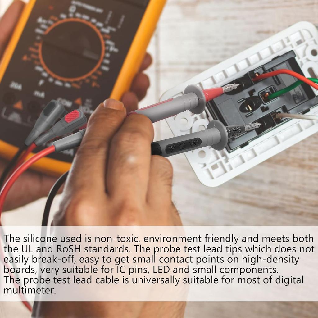 Test Leads Set HANDSKIT Double Insulated Electrical Multimeter Test Lead Kit, Test Leads Probes 4mm Banana Plug with Alligator Clips 30A and Needle