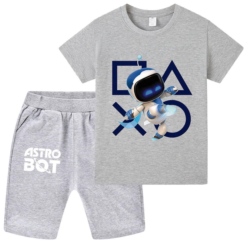 WA1338 Kids Boys Girls Astro Bot Print Short Sleeves T-shirt Shorts Clothes Sets