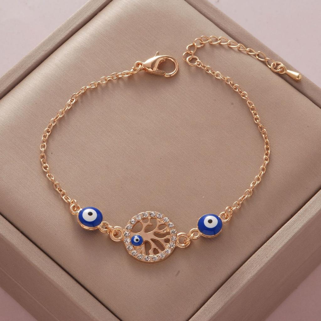 YILUOCD Bohemian Ovaly Blue Evil Eye Bracelet For Women 18k Gold Plating Tree of Life Chain Bracelets New Prayer Jewelry