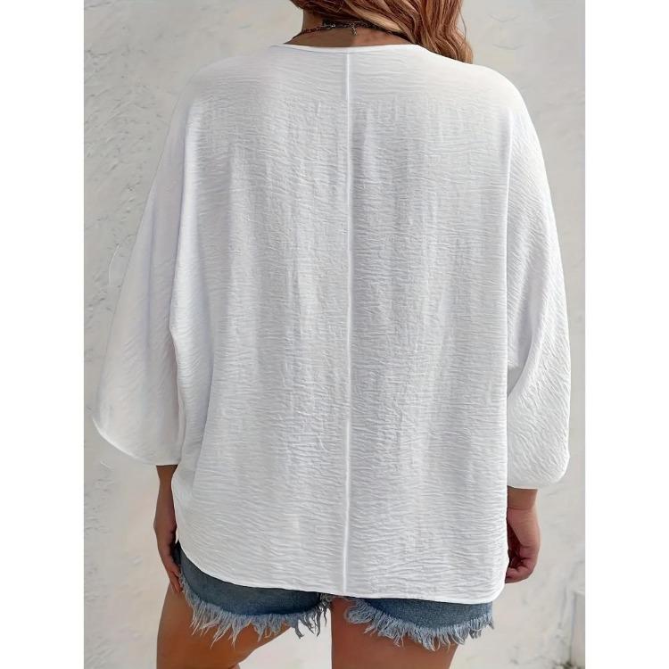 New Women's Plus Size Casual V-Neck Long Sleeve Blouse Elegant Solid Color Loose Fashion T-Shirt Top for Spring Summer