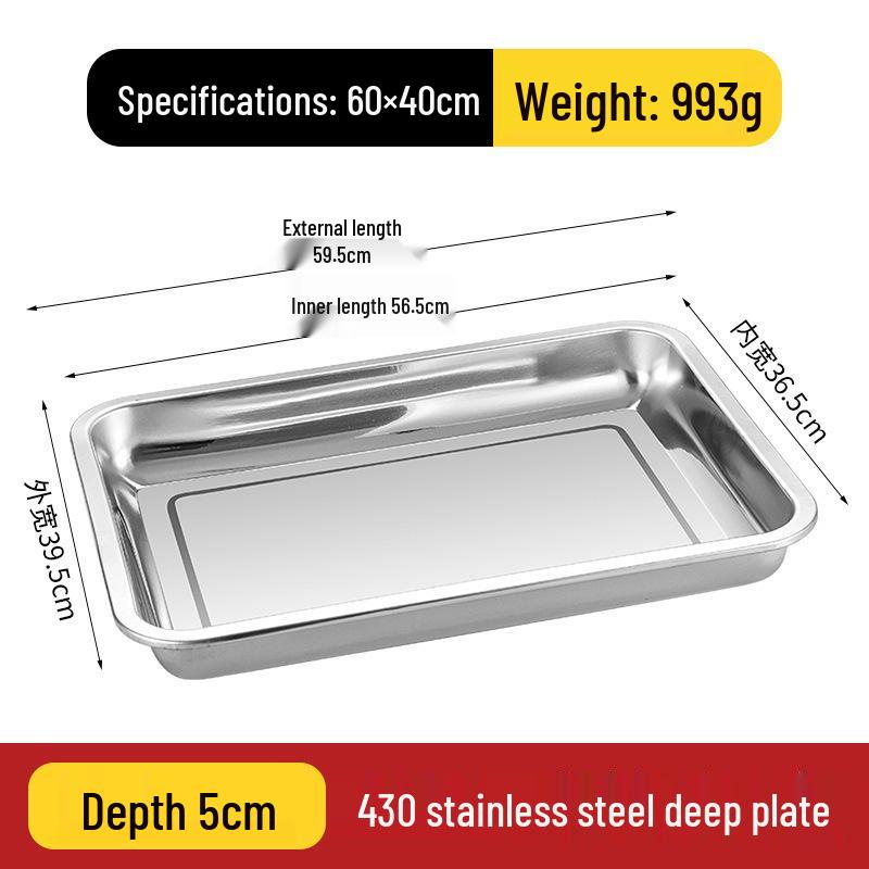 304 Stainless Steel Multi-Purpose Rectangular Tray - Dinner, Barbecue, Steamed Fish, Rice, Fruit Plate