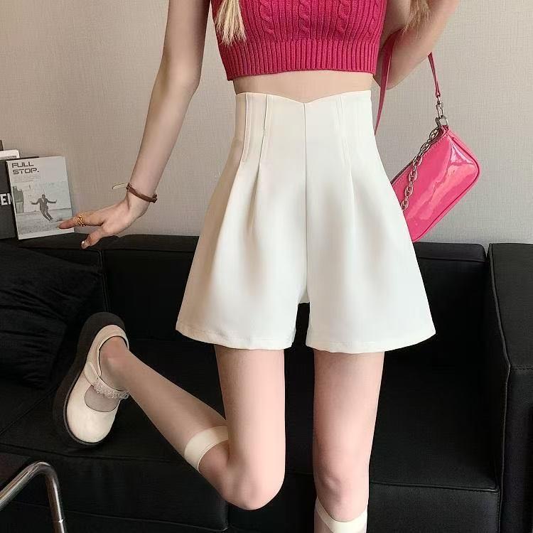 Unisex Black A-line Wide Leg Shorts - 2024 Spring/Summer High Waist Slimming, Petite, Loose Casual Fit