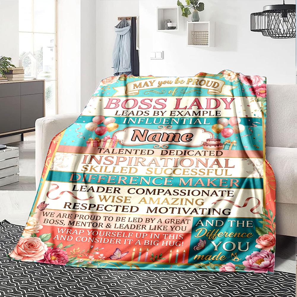 Boss Lady Inspiration Personalized Name Blankets Soft And Comfortable Against The Skin Naps And The Office A Wonderful Gift For Friends Family And
