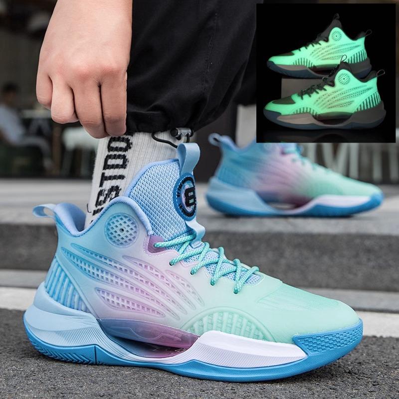 Basketball shoes men's summer breathable high-top shoes shock-absorbing luminous wear-resistant sneakers men's