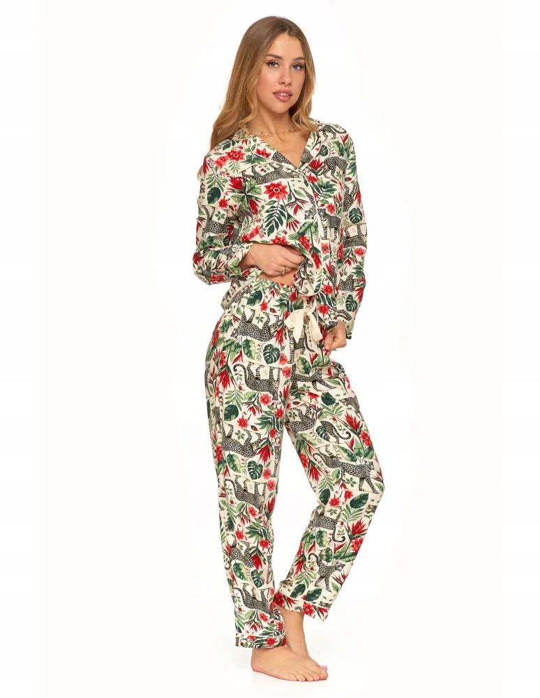 Women's Two-Piece Long Pajama Set, Button-Down, Viscose, Collar, MORAJ M PATT 1