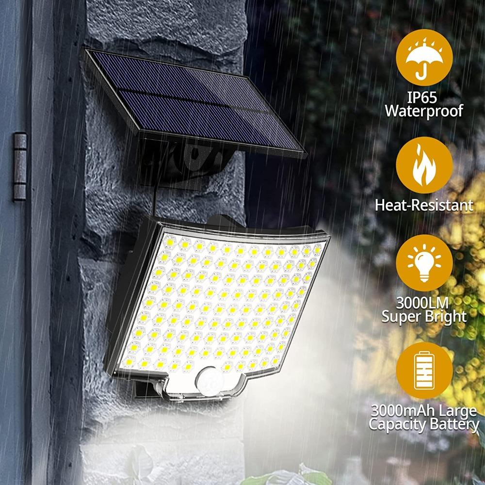 Solar Light Outdoor 106 LED Super Bright Motion Sensor Solar Strong Power LED ბაღის კედლის ნათურა IP65 წყალგაუმტარი 4 სამუშაო რეჟიმი