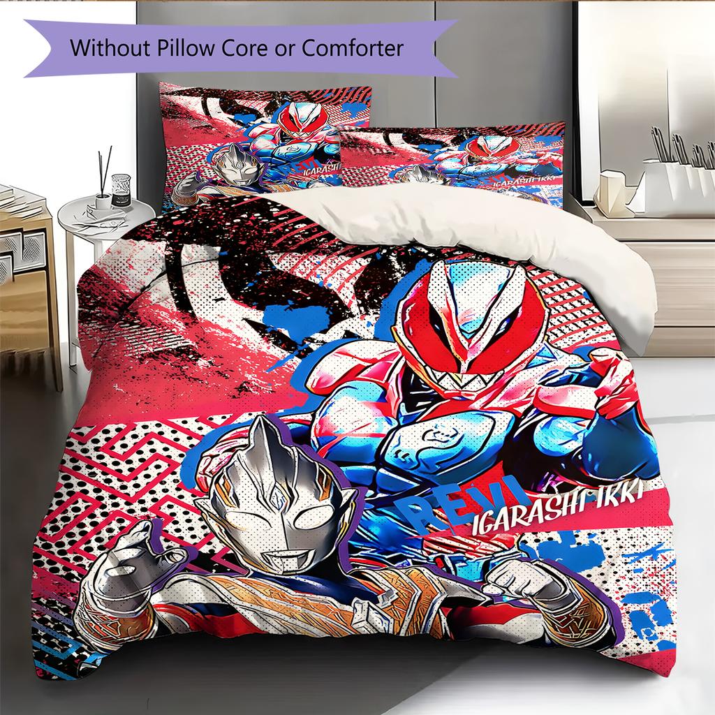 Ultraman Pattern Bedding Quilt Set Home Decoration Gift (1 * duvet cover + 2 * pillowcase without core)