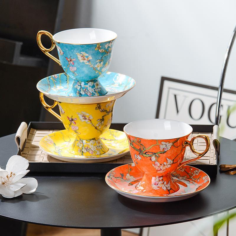 Meidao Apricot Flower High-Footed Coffee Cup High-Value British Afternoon Tea Tea Set High-End Exquisite Bone China Cup