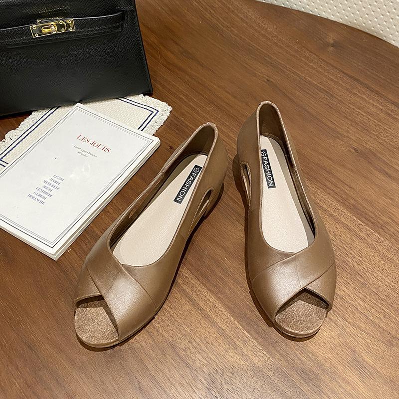 Heli Shark Damen Sommer Neue Sandalen Tasche Absatz Fischmaul Dicker Absatz Mode Sandalen Flach Lässig Oberbekleidung Handschuhe Schuhe