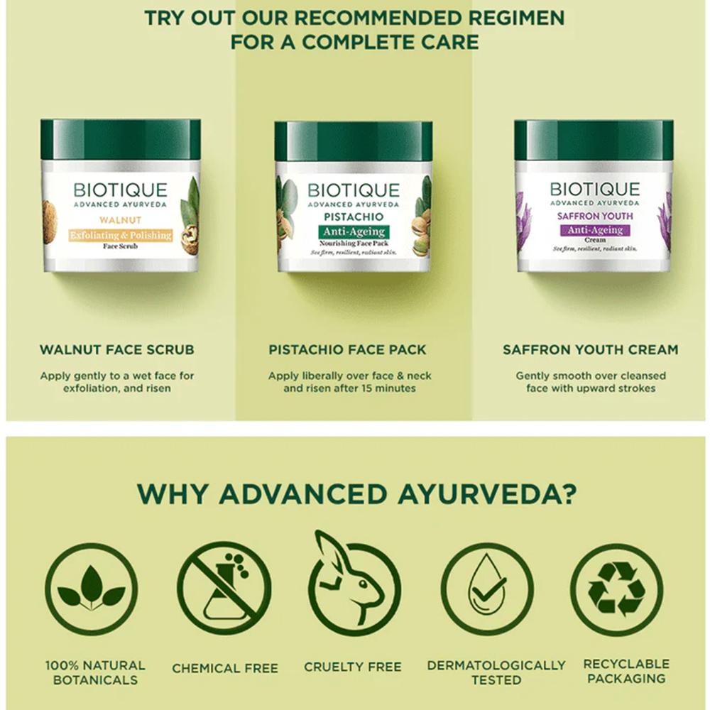 Biotique Bio Pistachio Ageless Nourishing Face Pack 50g – Revitalizing Skin Treatment for Spots & Glowing Tone