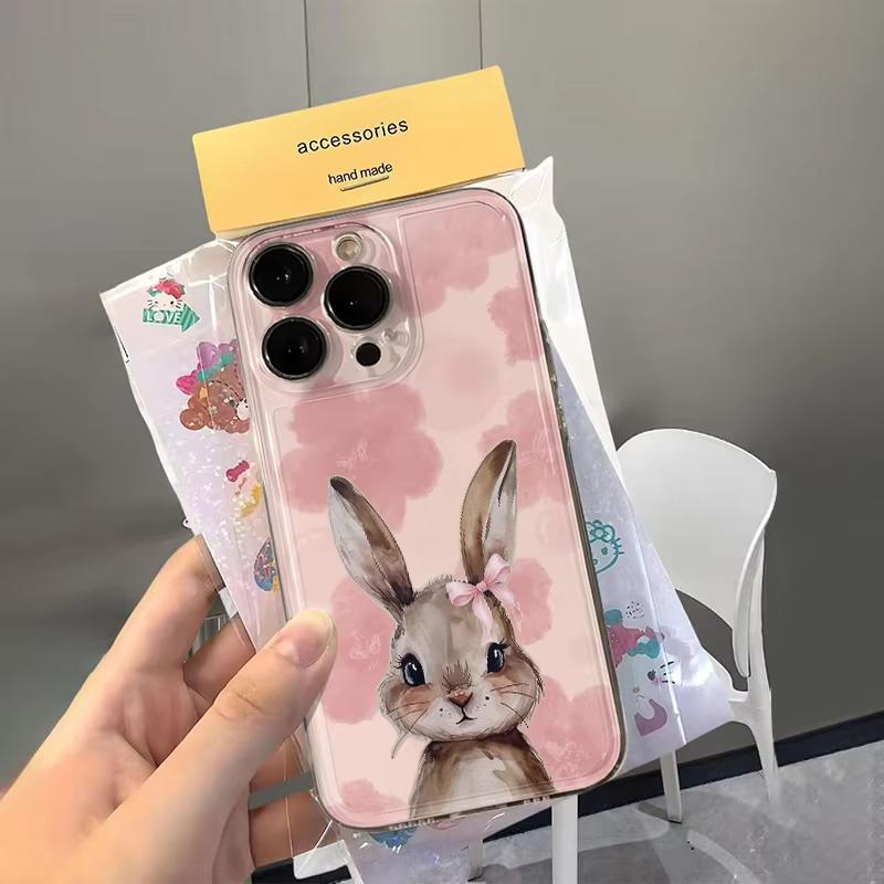 Floral Rabbit Clear Phone Case for iPhone 17 Pro Max 16 15 Pro 14 13 12 11 XR 17Air 16 Plus Silicone Cover