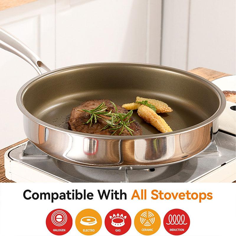 Titanium Nonstick Frying Pan Skillet 316 Stainless Steel Pan with Cool Touch Handle Compatible with All Cooktops