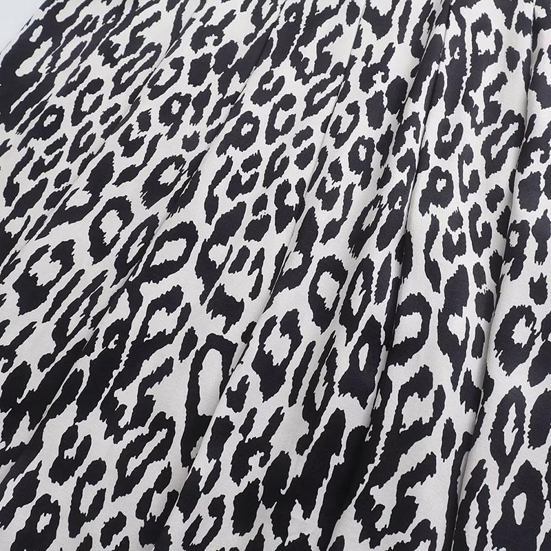 Dámské elegantní sukně do poloviny lýtek Leopard Midi Vintage s vysokým pasem na boční zip