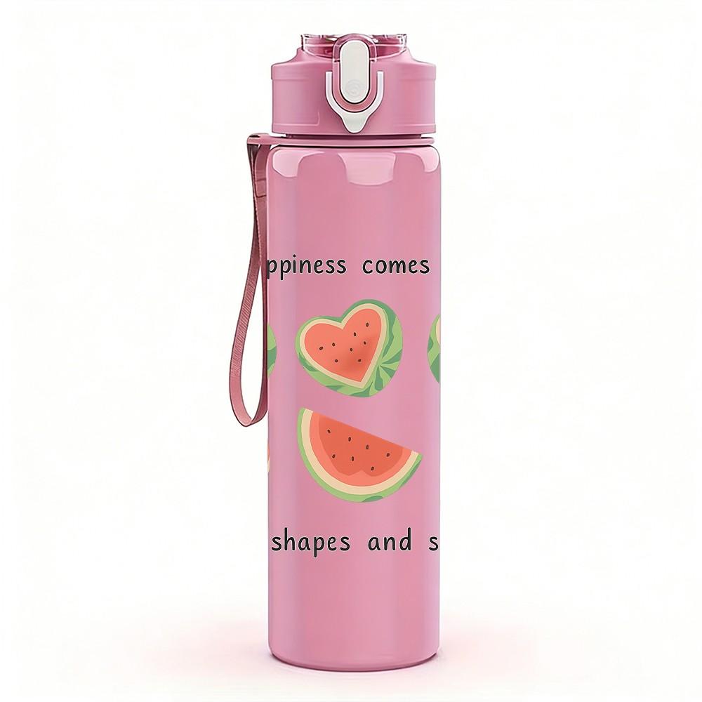 1PC Watermelon Slice Pattern 750ml Color Plastic Sports Water Bottle Leakproof Flip Straw Lid Suitable for Sports Office Home Use