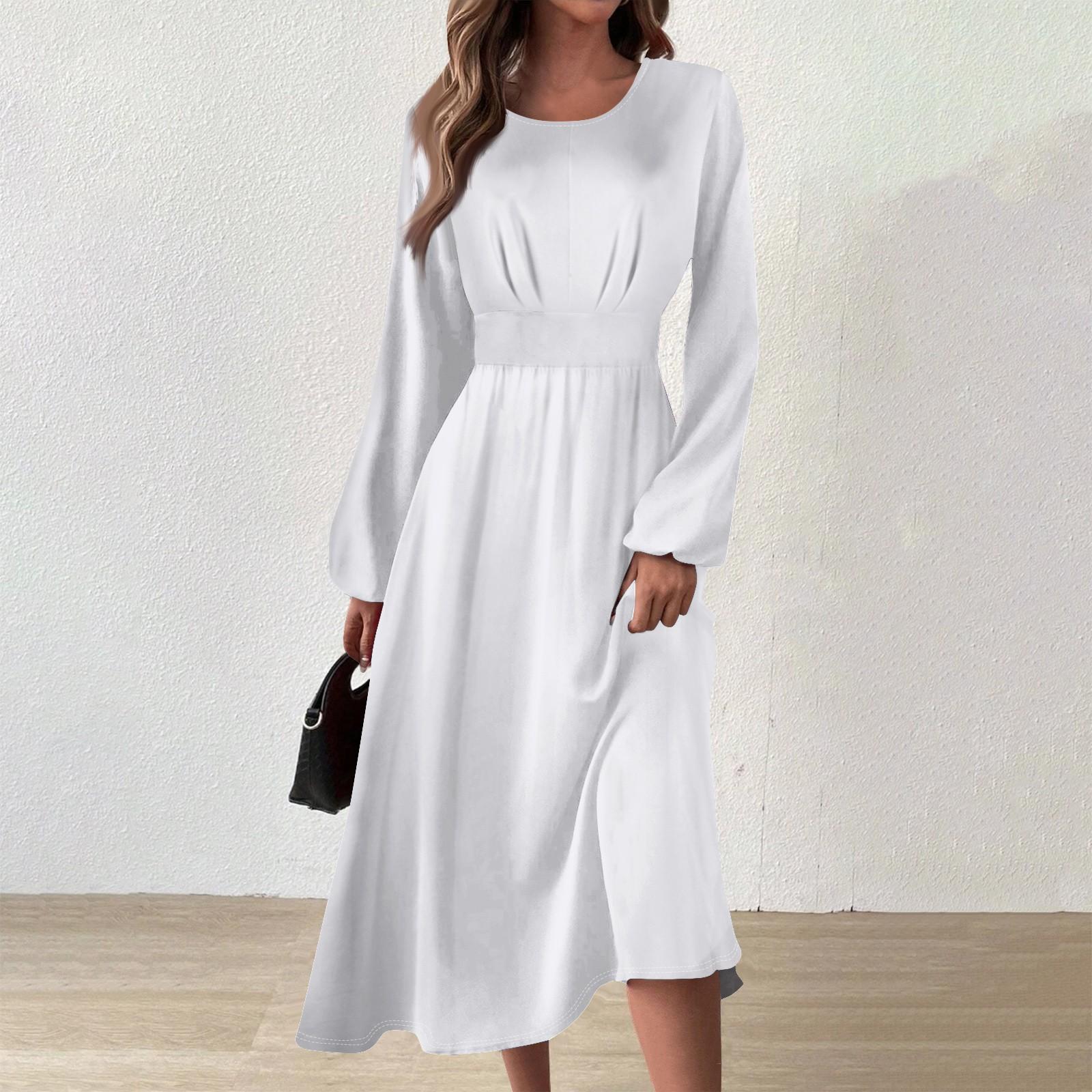 

Жіноча Зимова Повсякденна Модна Довга Сукня З Круглим Вирізом, Довгим Рукавом, Однотонна S білий