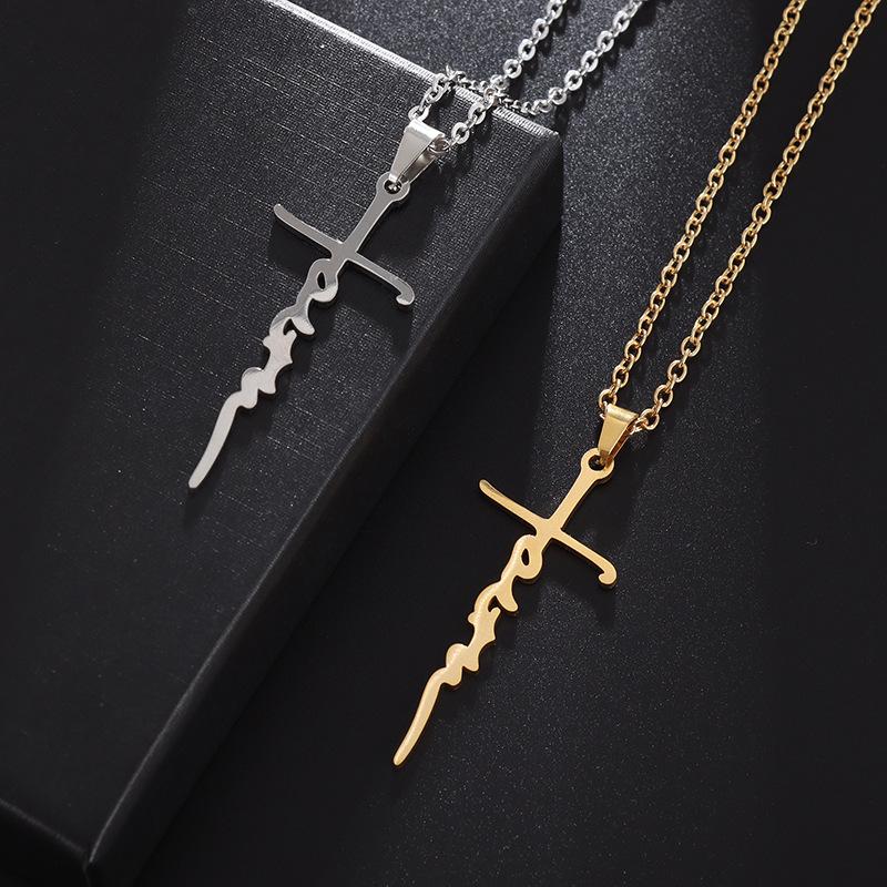 Hot Selling Stainless Steel Cross Necklace with English Letter Cross Necklace