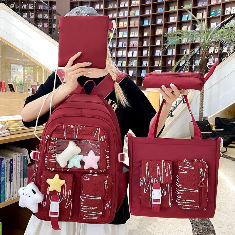 4pcs Backpack Set  Girl  Boy Cute Anti Splash Water  Elementary School Backpack Large Capacity Backpack for Junior High School Students