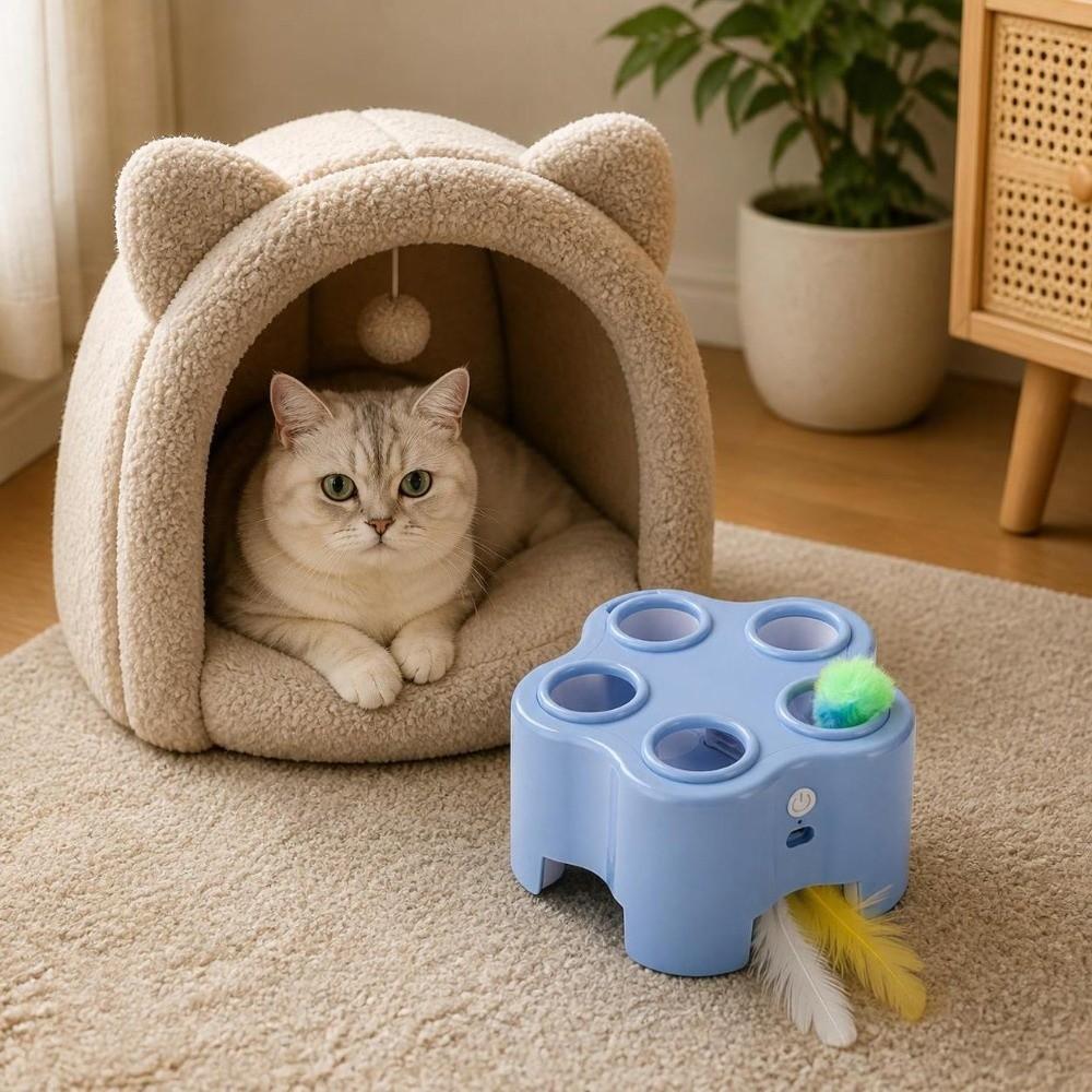 Funny Electric Cat Toy Simulation Feather Cat Chase Game Toy Cat Whack-a-mole Toy Indoor Playing