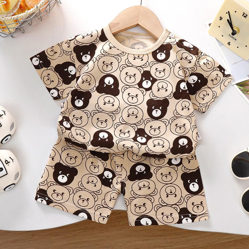 Cartoon Dinosaur Kids Summer Short Sleeve Set With Breathable Cotton For Toddler Boys And Girls