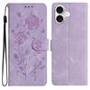 For iPhone 16 Plus Wallet Case Rose Pattern Imprinted Leather Flip Stand Phone Cover