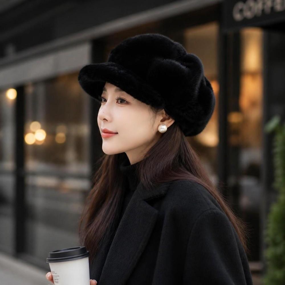 Solid Color Peaked Cap Lightweight Cloud Hat Fashion Imitation Mink Beret Winter