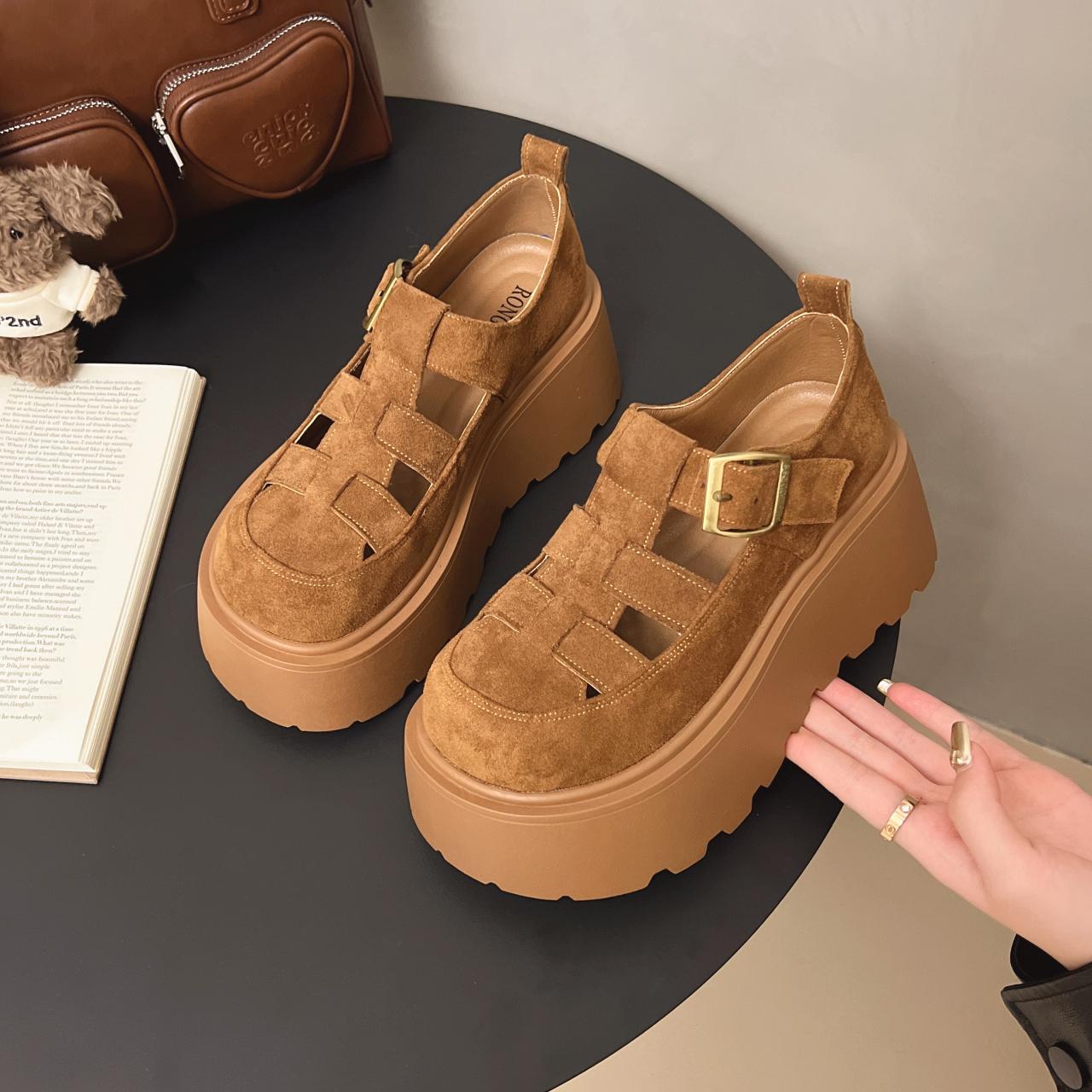 

MCTIN Platform Suede Mules Sandals Women High Heel Flip Flops Trend Casual Fad Cozy Summer Shoes 40 коричневий