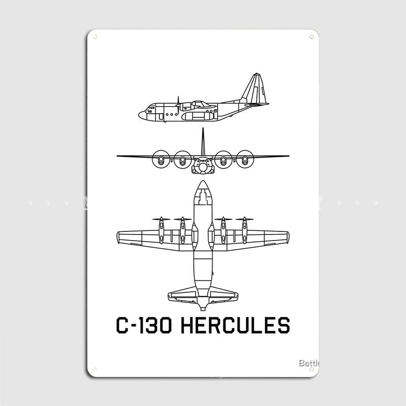 C-130 Hercules Military Transport Plane Airplane Blueprint Gift Metal Plaque Poster Plaques Kitchen Tin Sign Poster 20x30cm
