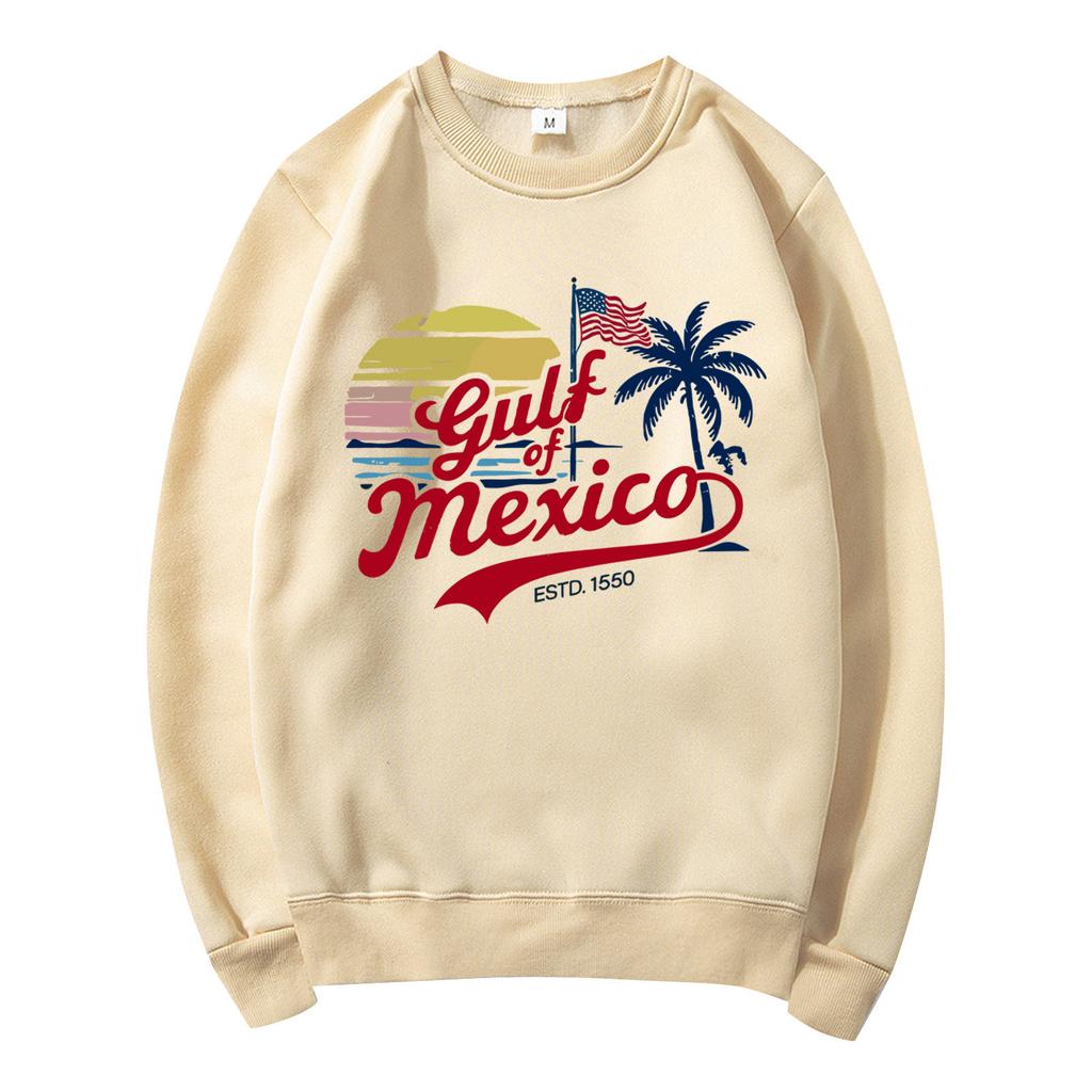 Unisex Offset Printed Round Neck Loose Long Sleeved Sweatshirt