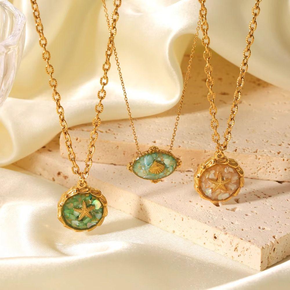 

Ocean Oval Crushed Shell Ring Sweet Charm O-Chain Necklace Jewelry Accessories Style A