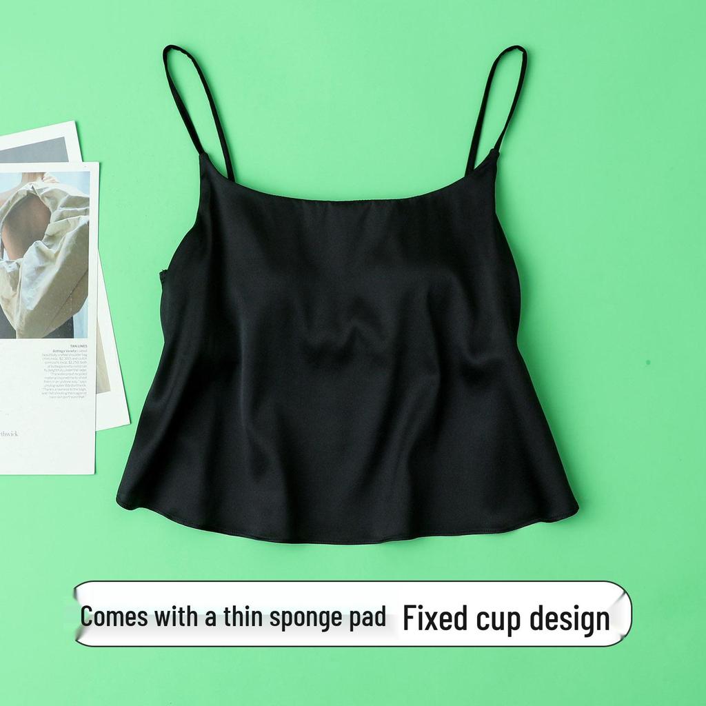 16mm Encrypted Mulberry Silk Satin Camisole with Built-in Bra