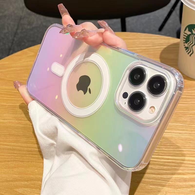 Applicable To Apple 17proMax Color Plated Magnetic Phone Case Gradient IPhone 16 Airbag Anti Fall 15 Protective Case 14