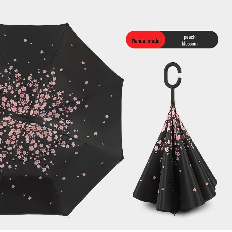 Double-Layer Reverse Umbrella with Standable Handle - Large, Durable, Sun & Rain Protection for Men & Women