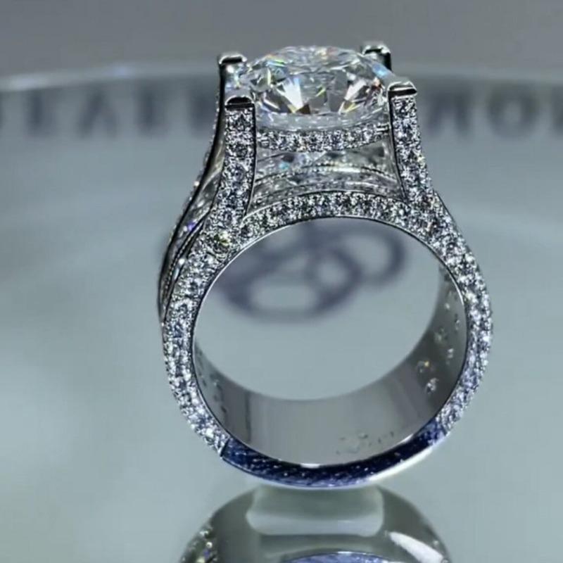 Exquisite Silberfarbene Inlay-Doppelreihe Cubic Zirkonia Ringe Luxuriöse Verlobungs-Eheringe für Damen Schmuck