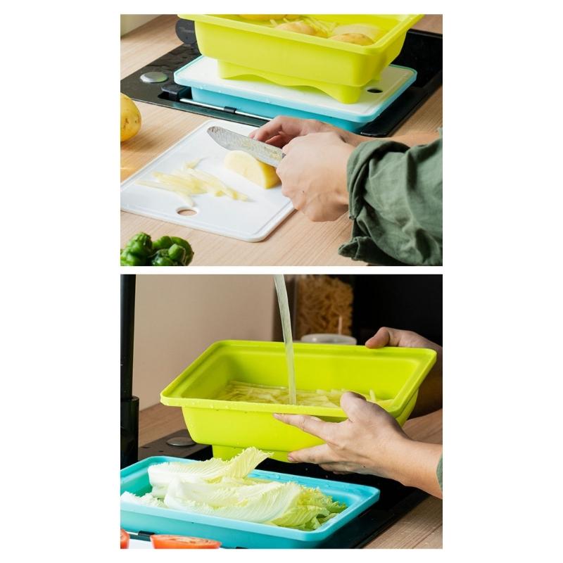 Efficient Draining Basket with Chopping Board Set for Vegetable and Fruit Washing Home Kitchens Sink Colander Strainer