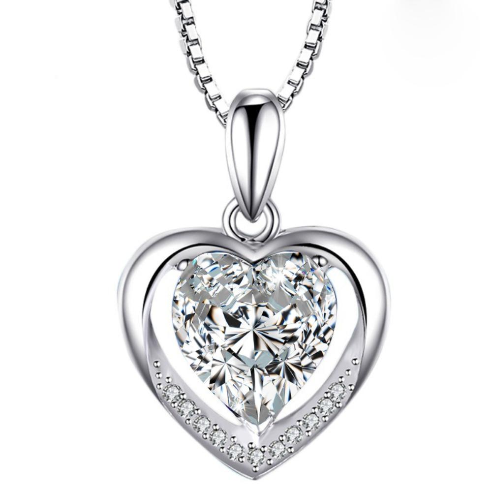 Blue Crystal Heart Pendant Necklace Eternal Love Jewelry for Women