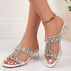 Summer New 2026 Rhinestone Slippers Ladies Chunky Heels Hollow Casual Slippers Fashion Beach Shoes Woman