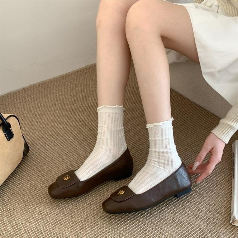 Genuine Leather Ladies Simple Shoes Cozy Loafers Women Basic Shoes Soft Cowhide Daily Footwear On Thick Heel Slip On Work Pumps